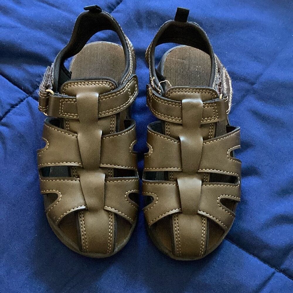 Wonder Nation Toddler Boys Brown Fisherman Sandals Size 12 Hook & Loop
